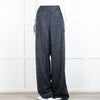 Roland Mouret Navy Chiffon Lurex Wide Leg Trousers