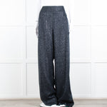 Roland Mouret Navy Chiffon Lurex Wide Leg Trousers