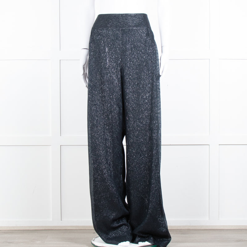 Roland Mouret Navy Chiffon Lurex Wide Leg Trousers