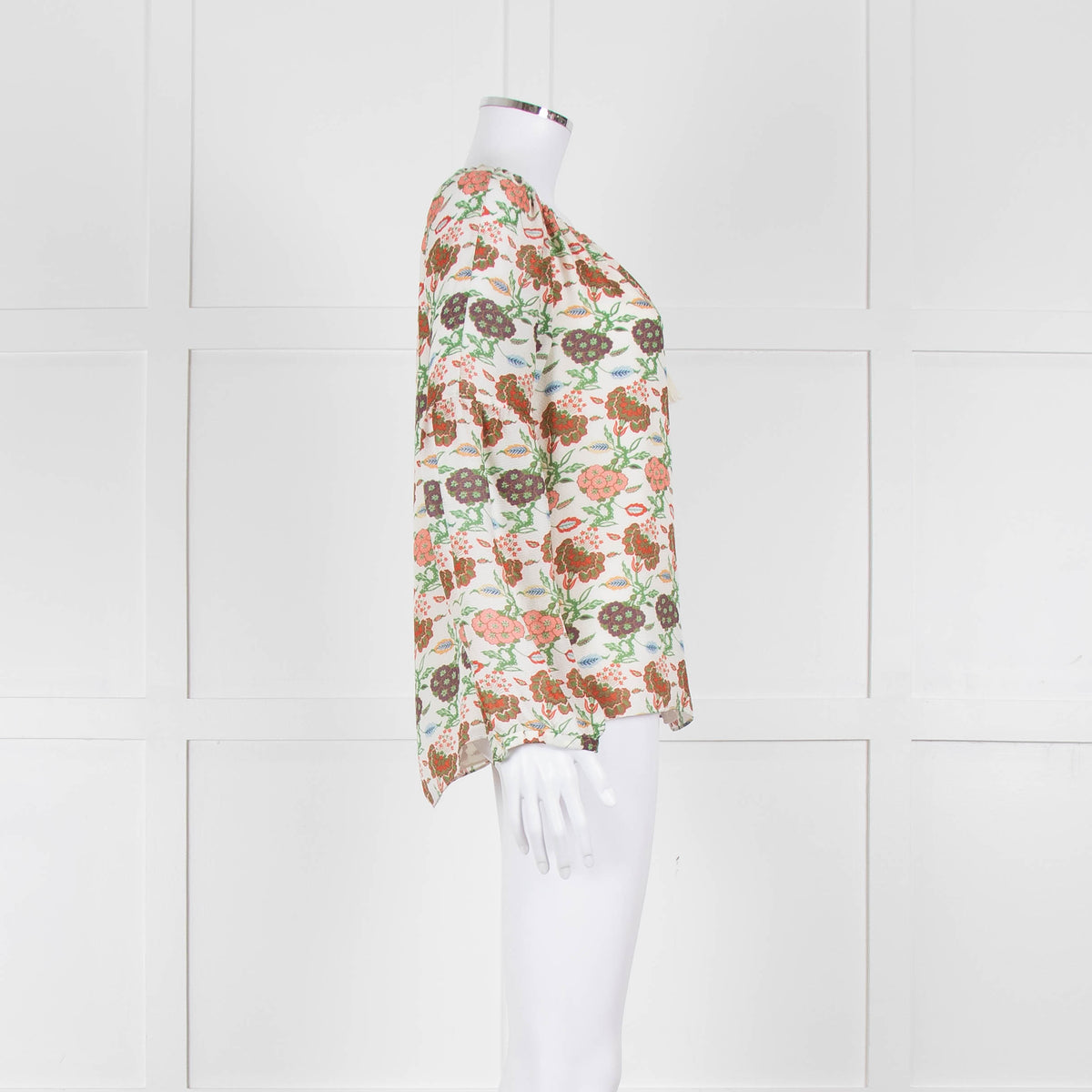 Tory Burch Multicolour Floral Silk Blouse With Drawstring Neckline