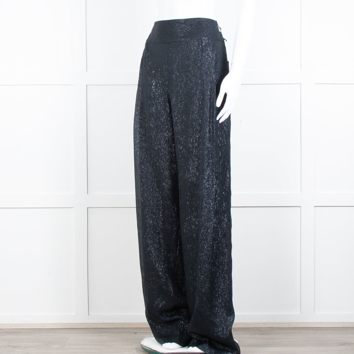 Roland Mouret Navy Chiffon Lurex Wide Leg Trousers