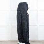 Roland Mouret Navy Chiffon Lurex Wide Leg Trousers