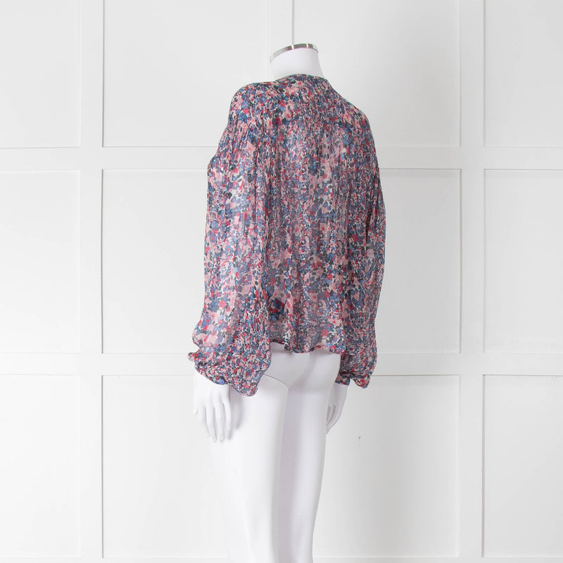 Isabel Marant Blue Pink Silk Ditzy Flower Print Blouse