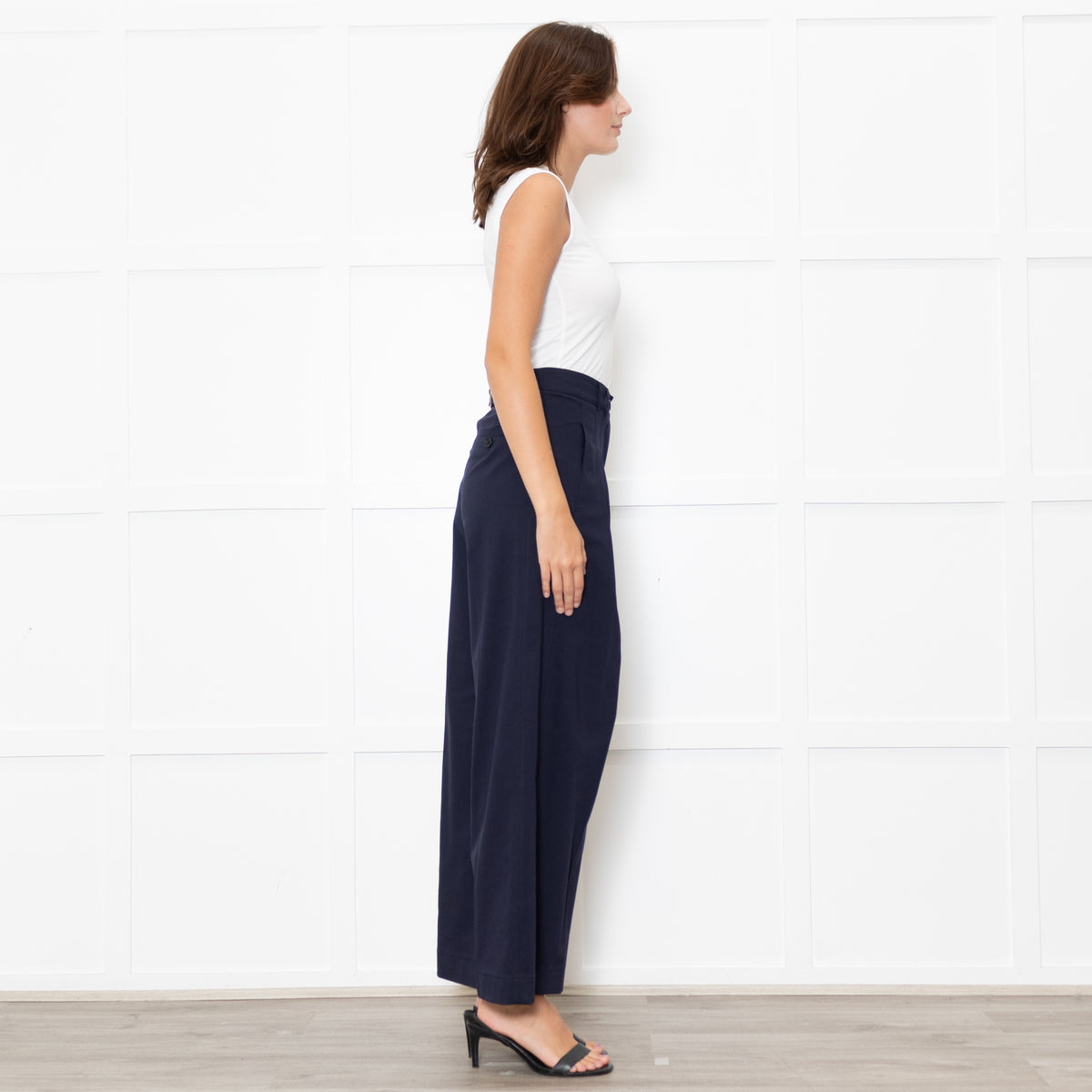 Me + Em Navy Wide Leg Soft Cotton Trousers