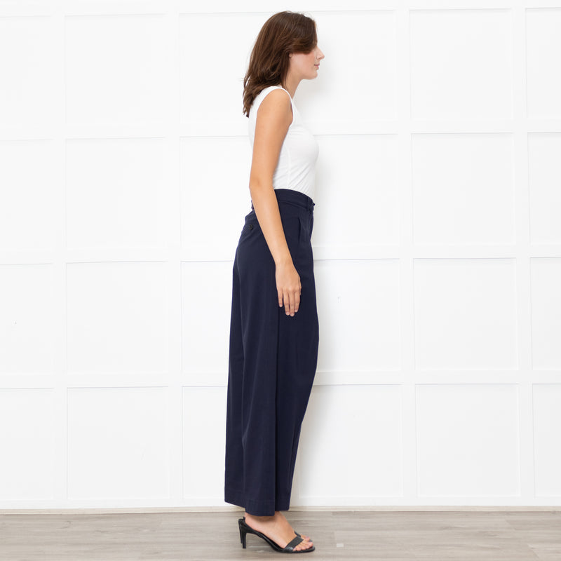 Me + Em Navy Wide Leg Soft Cotton Trousers