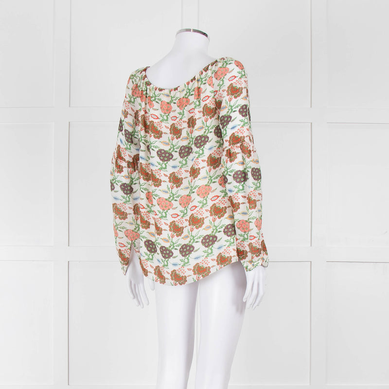 Tory Burch Multicolour Floral Silk Blouse With Drawstring Neckline