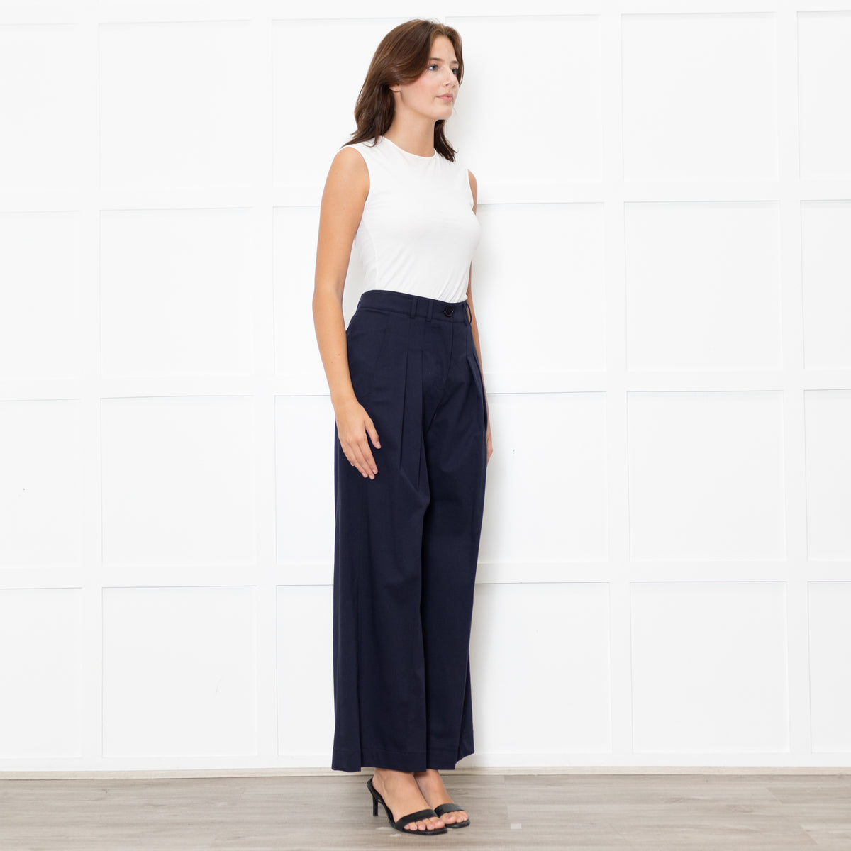 Me + Em Navy Wide Leg Soft Cotton Trousers