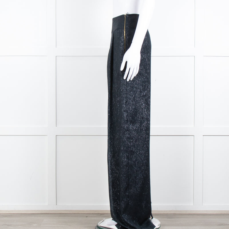 Roland Mouret Navy Chiffon Lurex Wide Leg Trousers