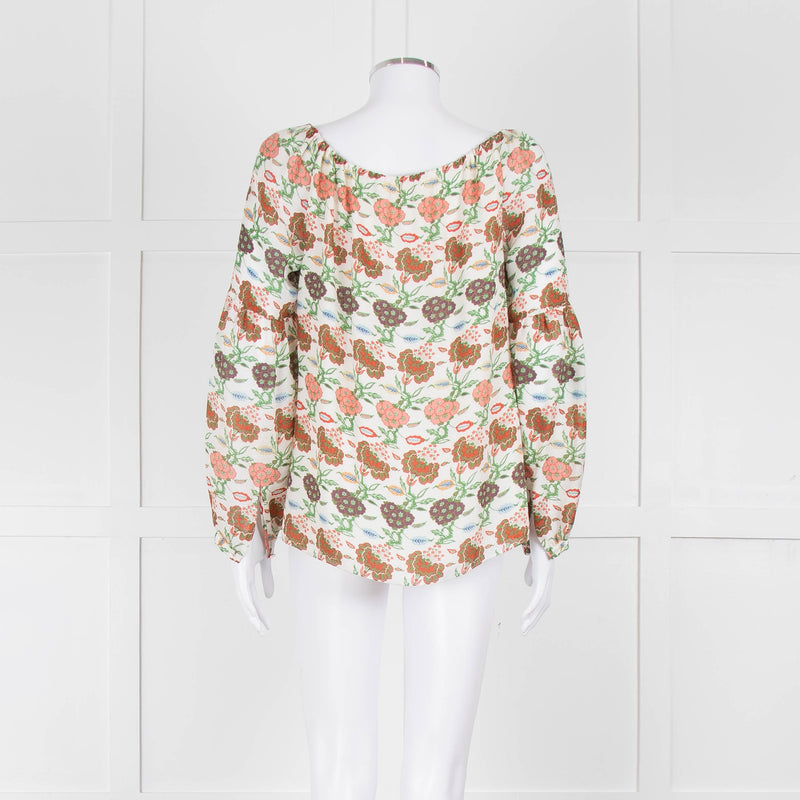 Tory Burch Multicolour Floral Silk Blouse With Drawstring Neckline