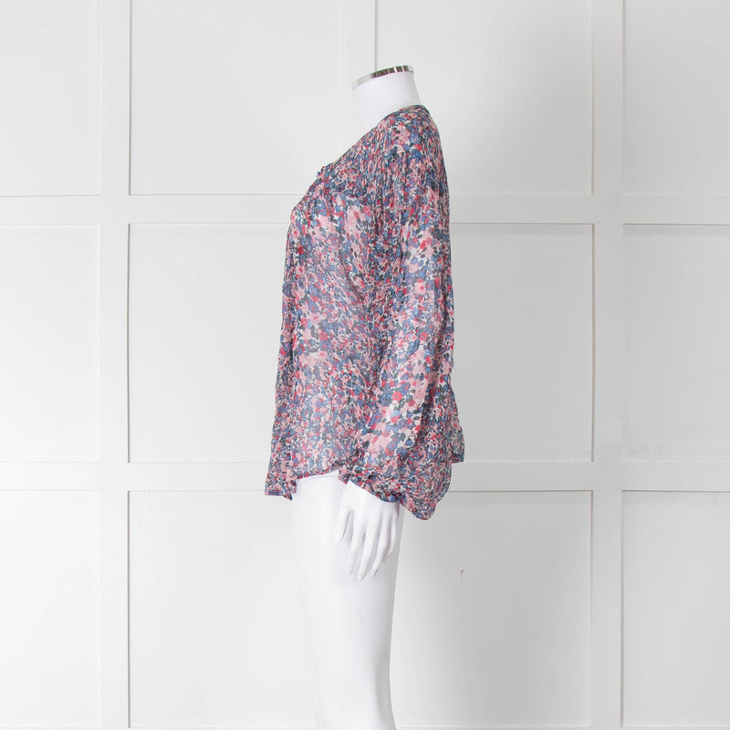 Isabel Marant Blue Pink Silk Ditzy Flower Print Blouse