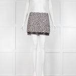 Diane von Furstenberg Black White Tweed Leather Hem Mini Skirt