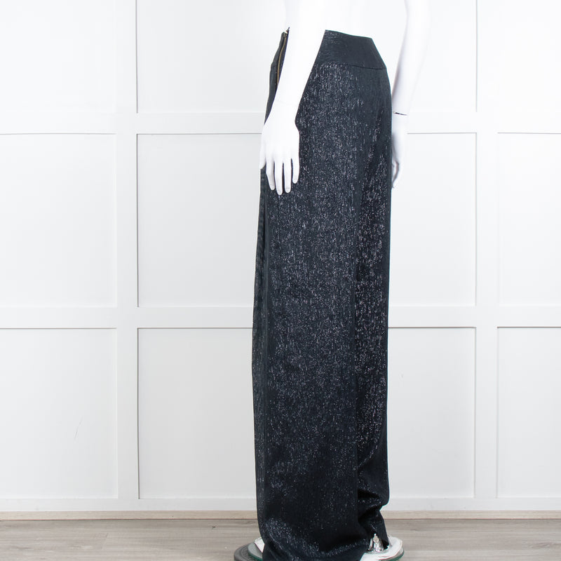 Roland Mouret Navy Chiffon Lurex Wide Leg Trousers
