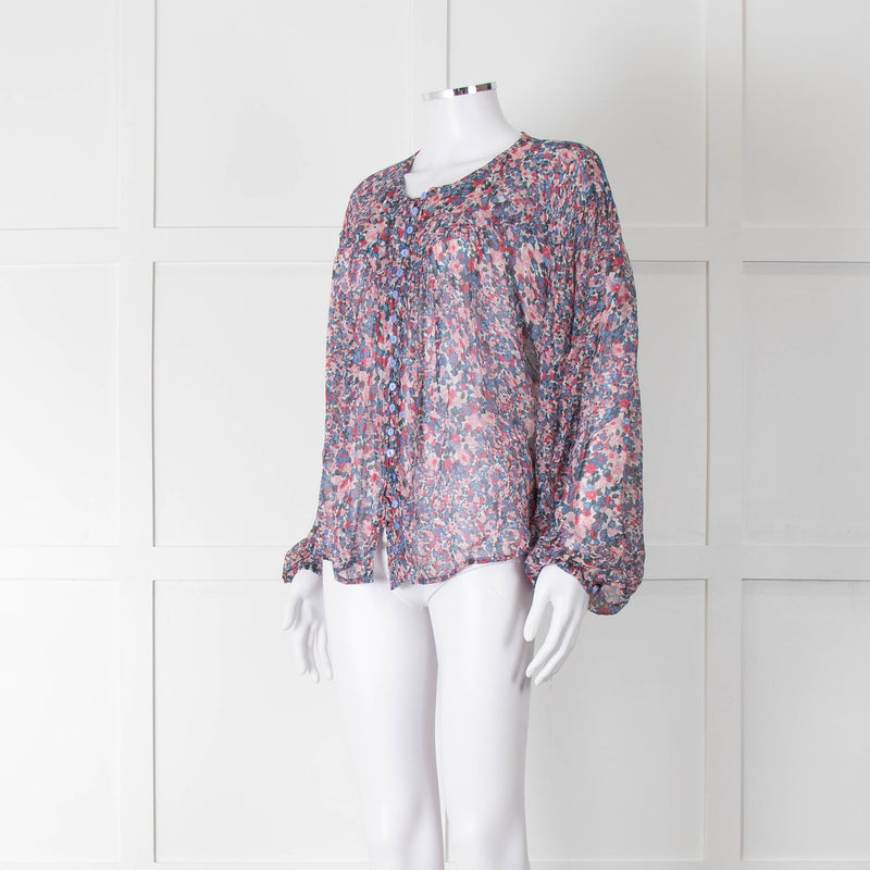 Isabel Marant Blue Pink Silk Ditzy Flower Print Blouse
