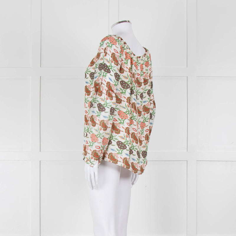 Tory Burch Multicolour Floral Silk Blouse With Drawstring Neckline