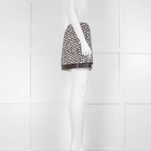 Diane von Furstenberg Black White Tweed Leather Hem Mini Skirt