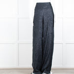Roland Mouret Navy Chiffon Lurex Wide Leg Trousers