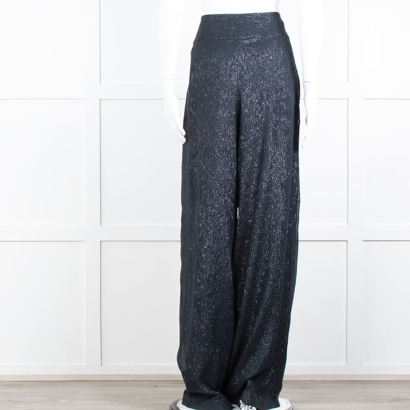 Roland Mouret Navy Chiffon Lurex Wide Leg Trousers