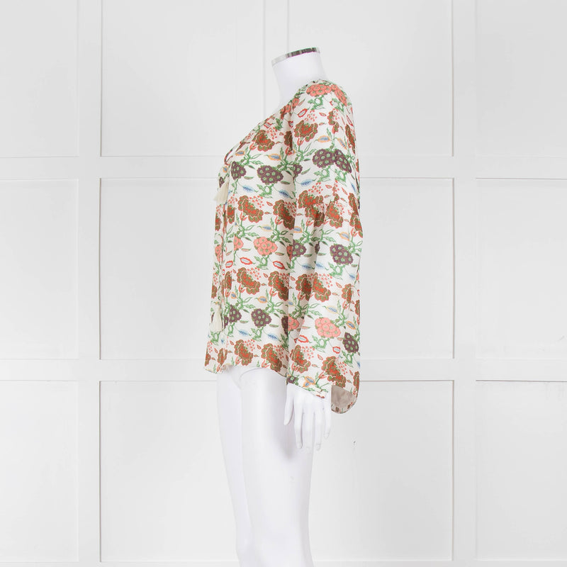 Tory Burch Multicolour Floral Silk Blouse With Drawstring Neckline