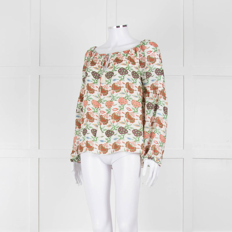 Tory Burch Multicolour Floral Silk Blouse With Drawstring Neckline