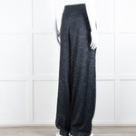 Roland Mouret Navy Chiffon Lurex Wide Leg Trousers