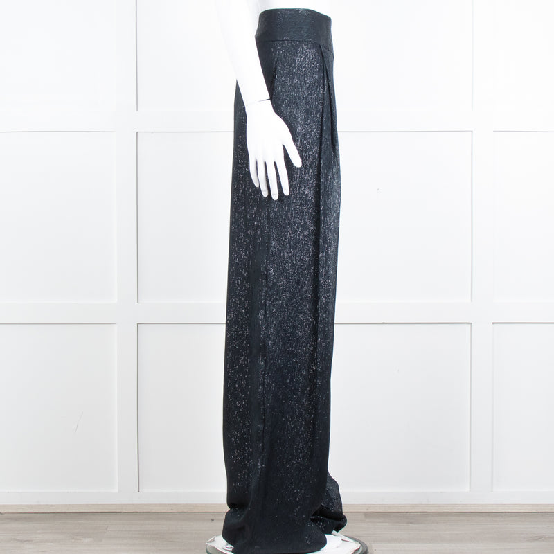 Roland Mouret Navy Chiffon Lurex Wide Leg Trousers