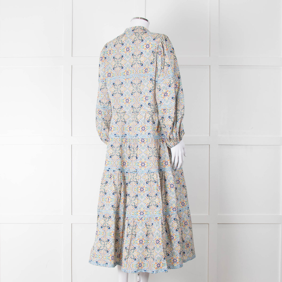 Catherine Prevost Lemon Orange Blue Print Full Length Button Dress