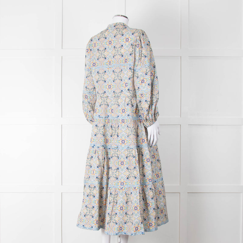 Catherine Prevost Lemon Orange Blue Print Full Length Button Dress
