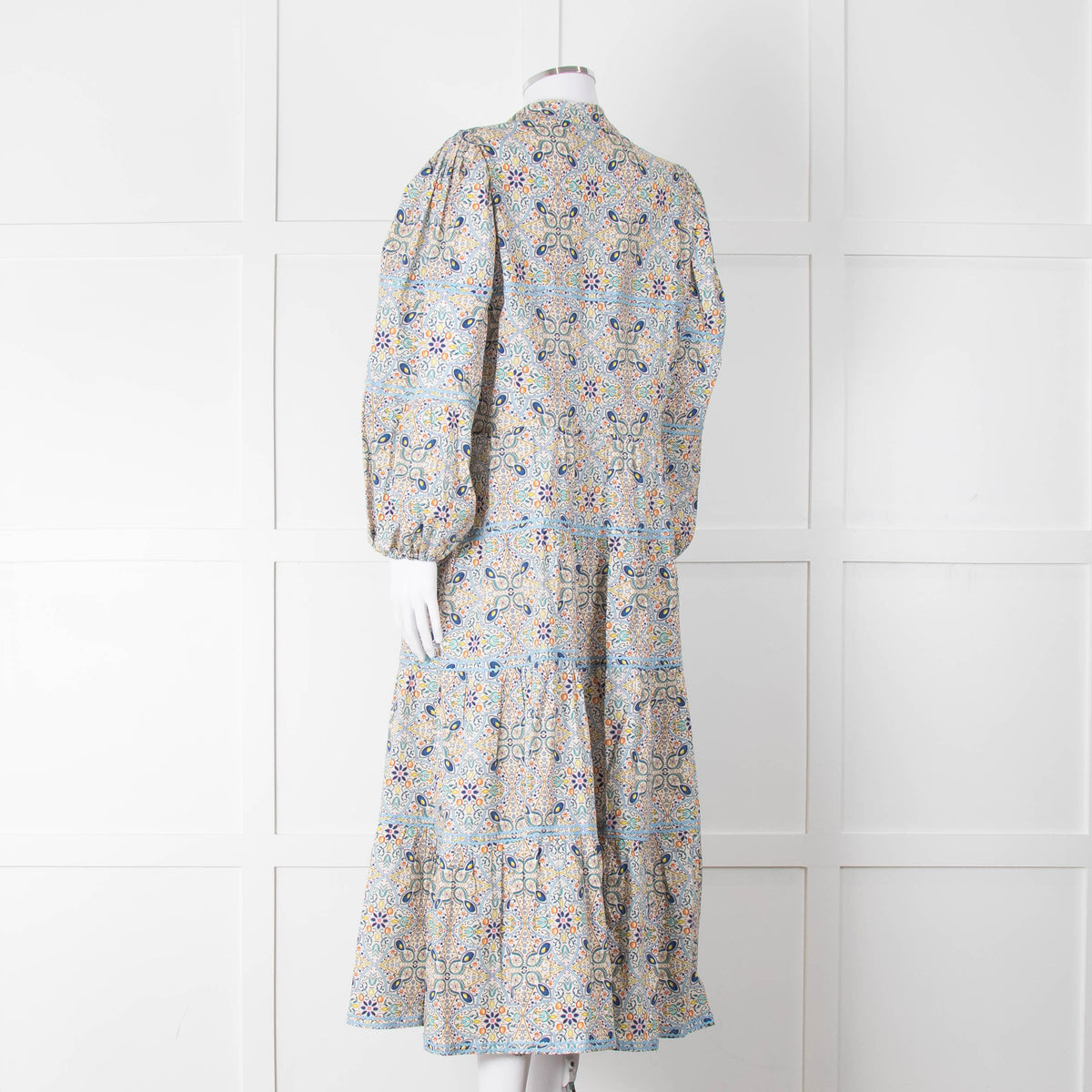 Catherine Prevost Lemon Orange Blue Print Full Length Button Dress