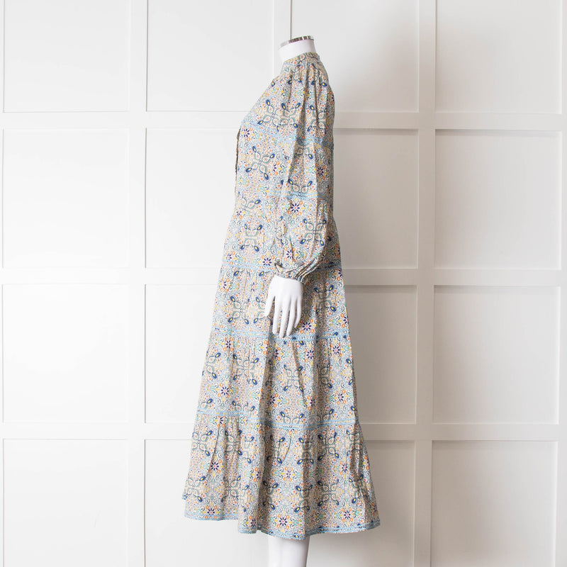 Catherine Prevost Lemon Orange Blue Print Full Length Button Dress