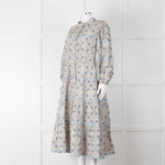 Catherine Prevost Lemon Orange Blue Print Full Length Button Dress