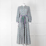 Catherine Prevost Green Purple Silk Button Belted Maxi Dress