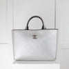 Chanel Silver Quilted Tote with Detachable Strap
