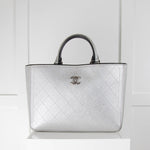 Chanel Silver Quilted Tote with Detachable Strap