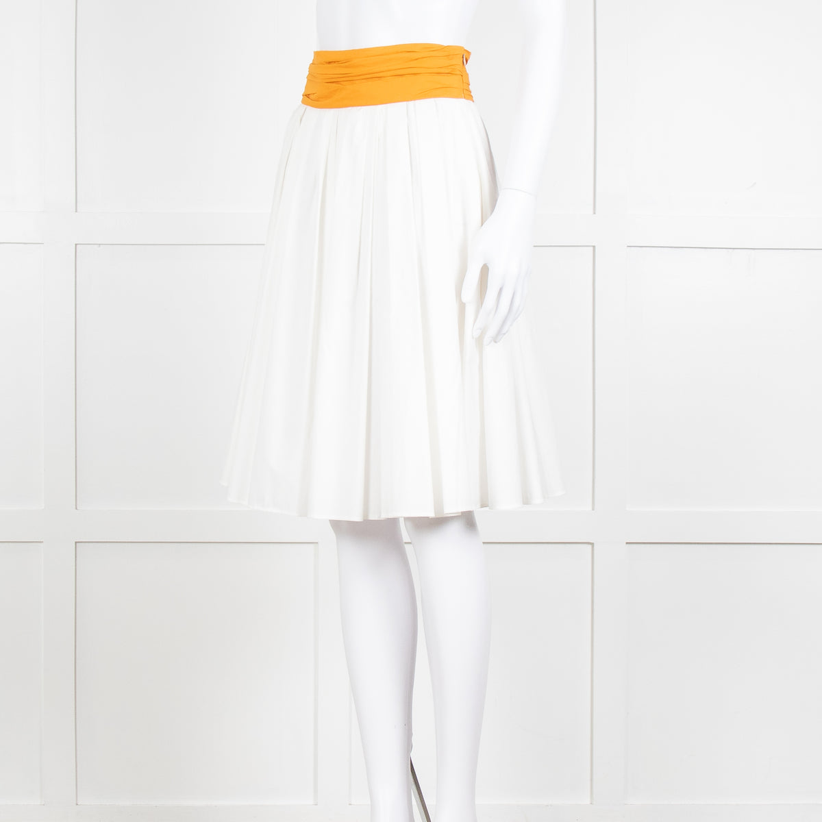 Paule Ka White Orange Pleated Waist Cotton Skirt