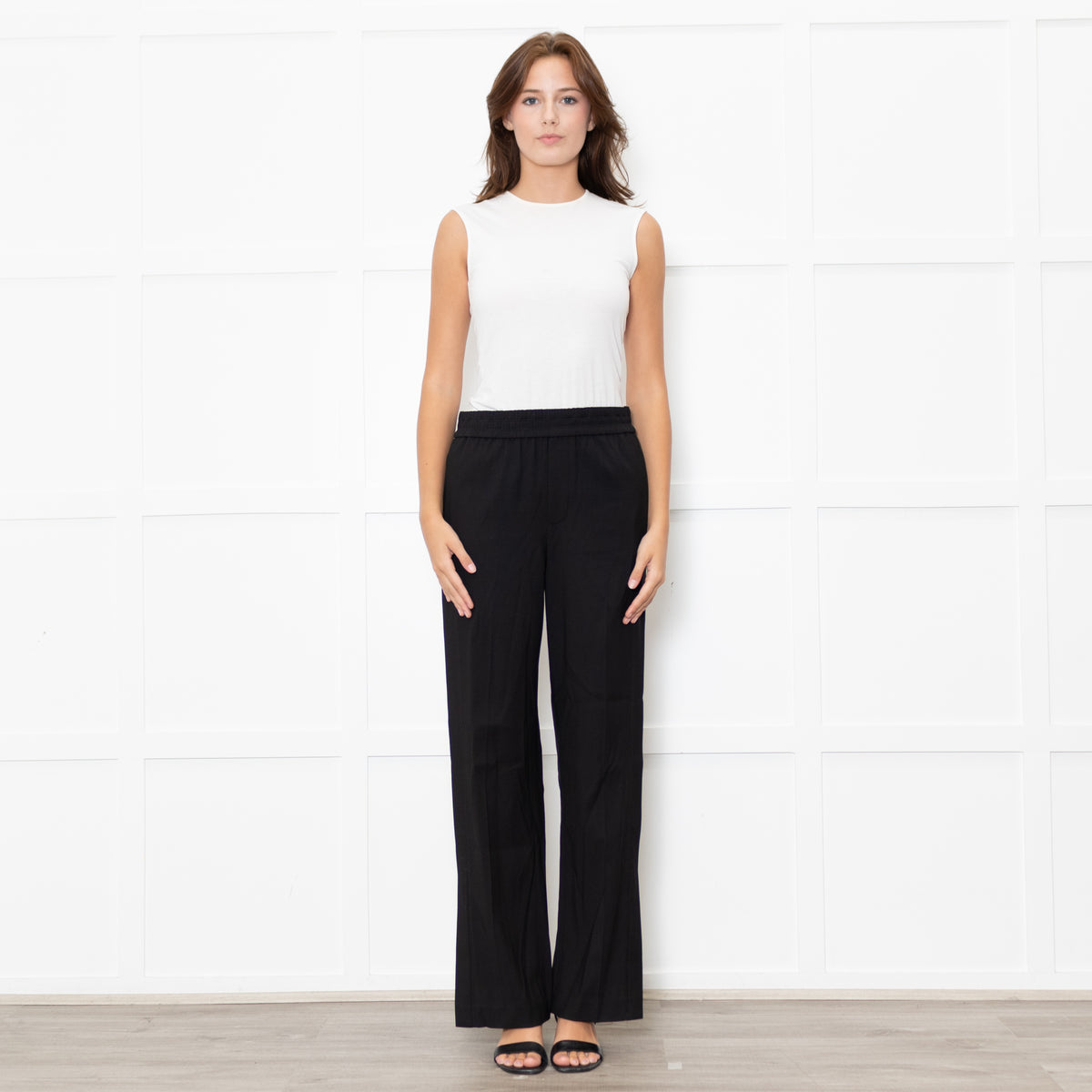 Vince Black Elastic Waist Wide Leg Trousers