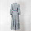 Catherine Prevost Green Purple Silk Button Belted Maxi Dress