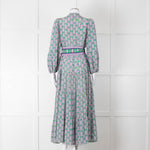 Catherine Prevost Green Purple Silk Button Belted Maxi Dress