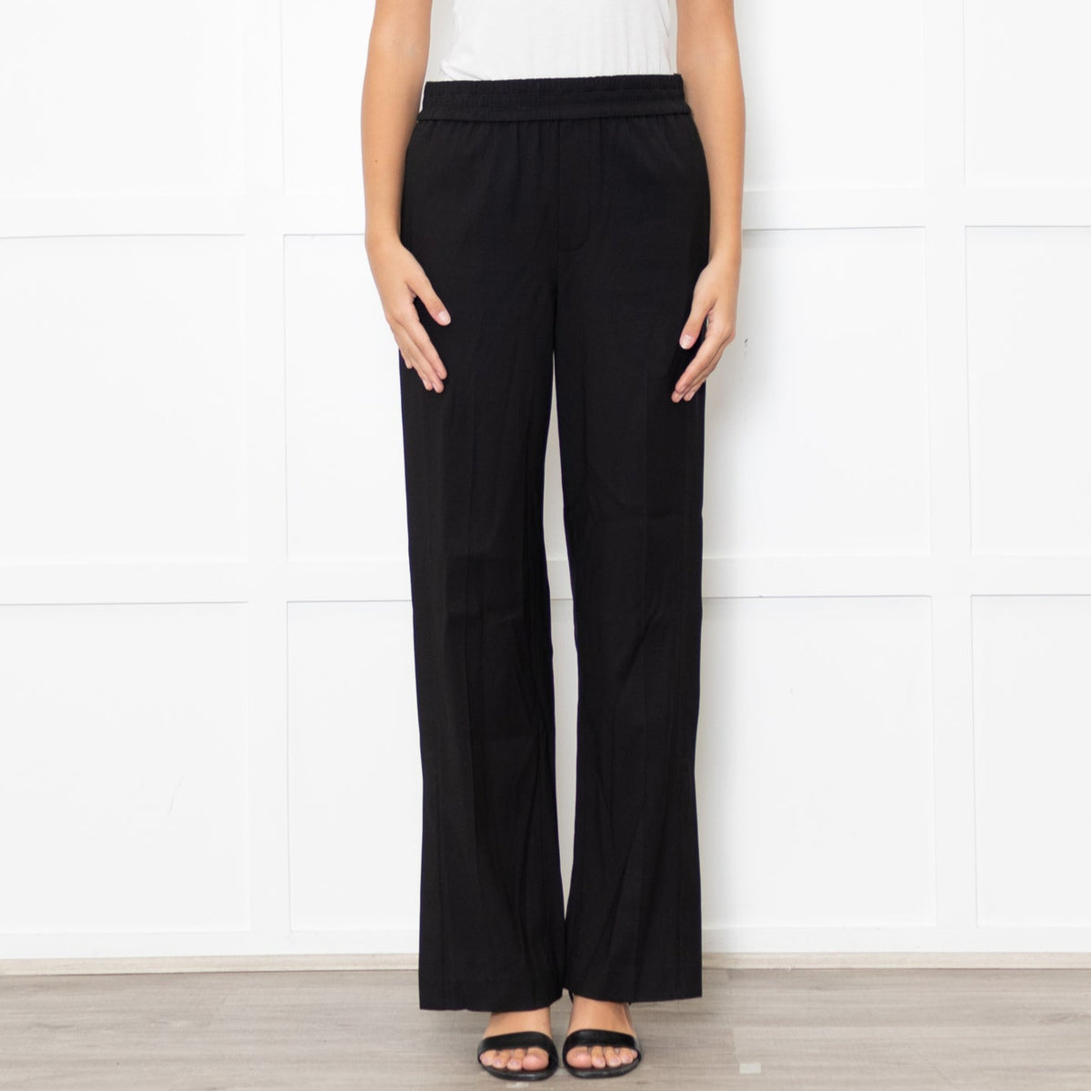 Vince Black Elastic Waist Wide Leg Trousers