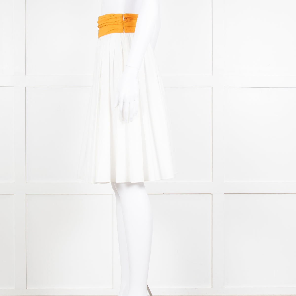 Paule Ka White Orange Pleated Waist Cotton Skirt