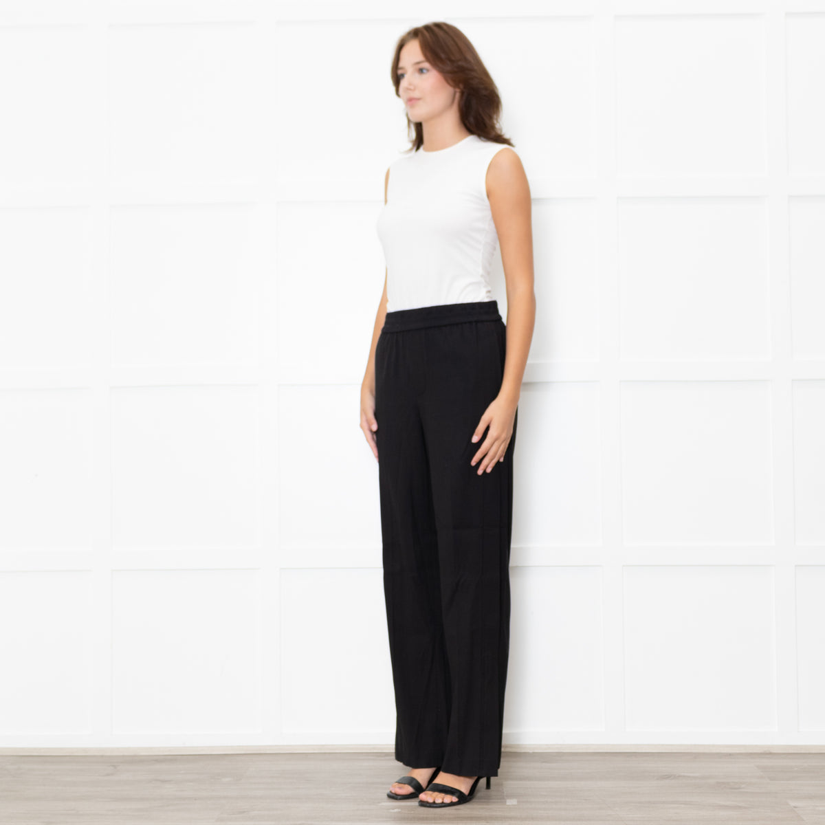 Vince Black Elastic Waist Wide Leg Trousers
