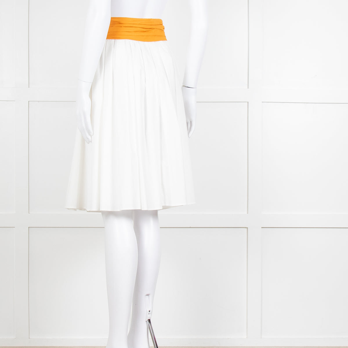 Paule Ka White Orange Pleated Waist Cotton Skirt