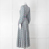 Catherine Prevost Green Purple Silk Button Belted Maxi Dress