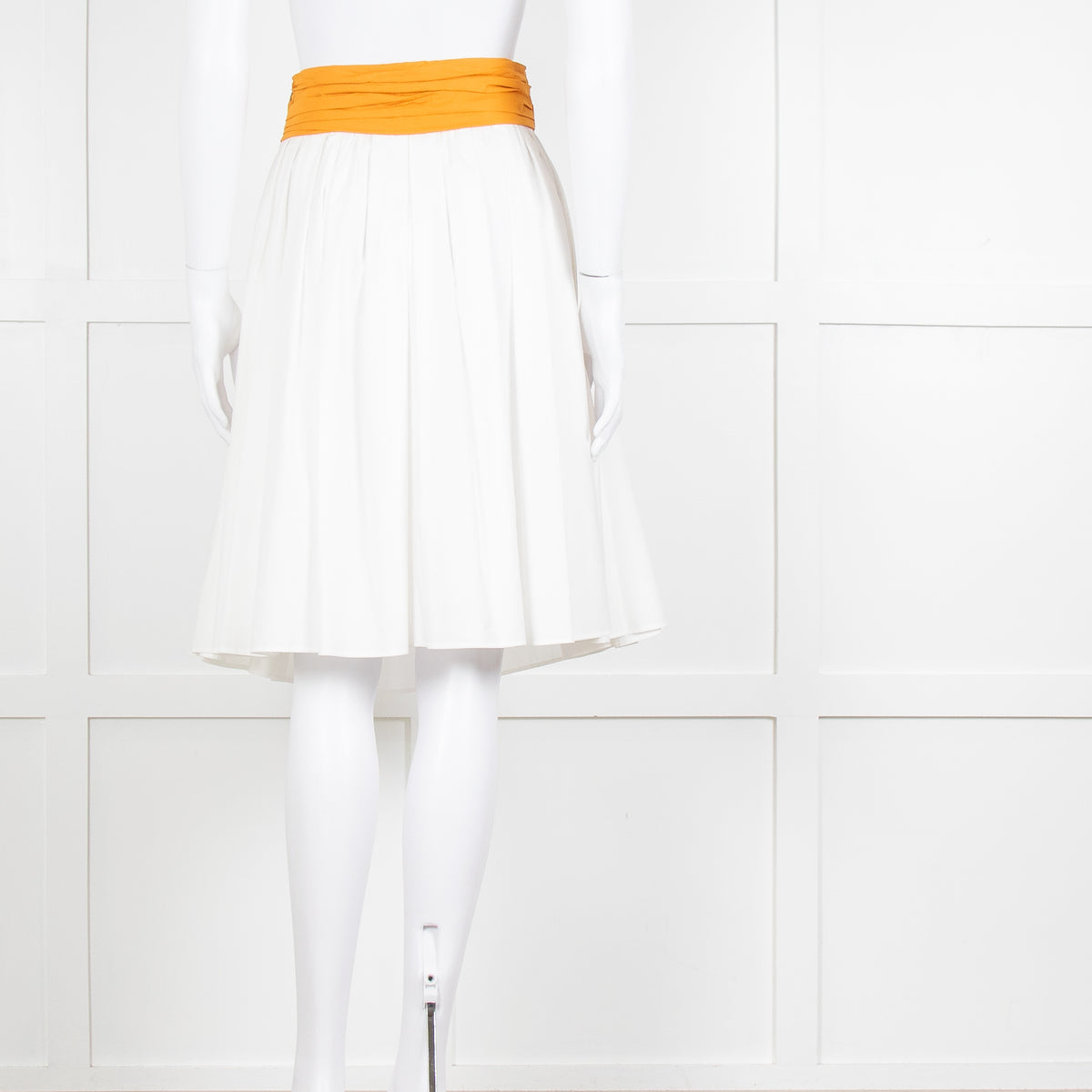 Paule Ka White Orange Pleated Waist Cotton Skirt