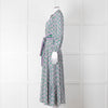 Catherine Prevost Green Purple Silk Button Belted Maxi Dress