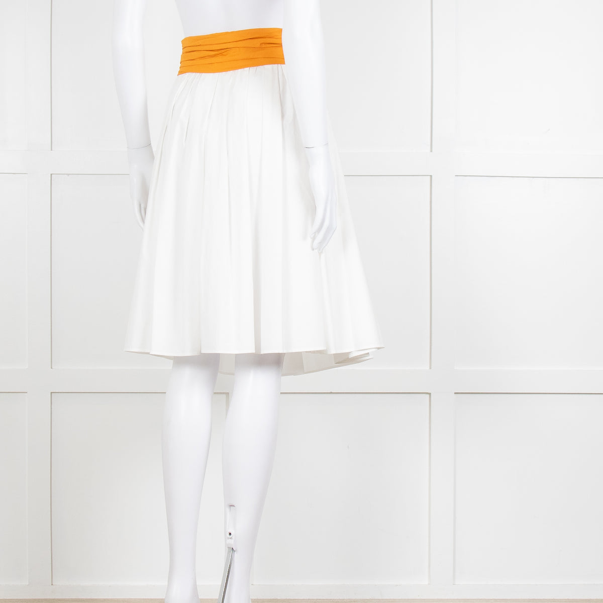 Paule Ka White Orange Pleated Waist Cotton Skirt