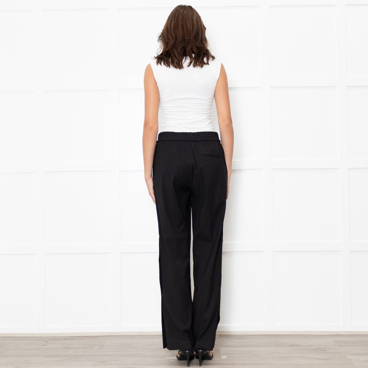 Vince Black Elastic Waist Wide Leg Trousers