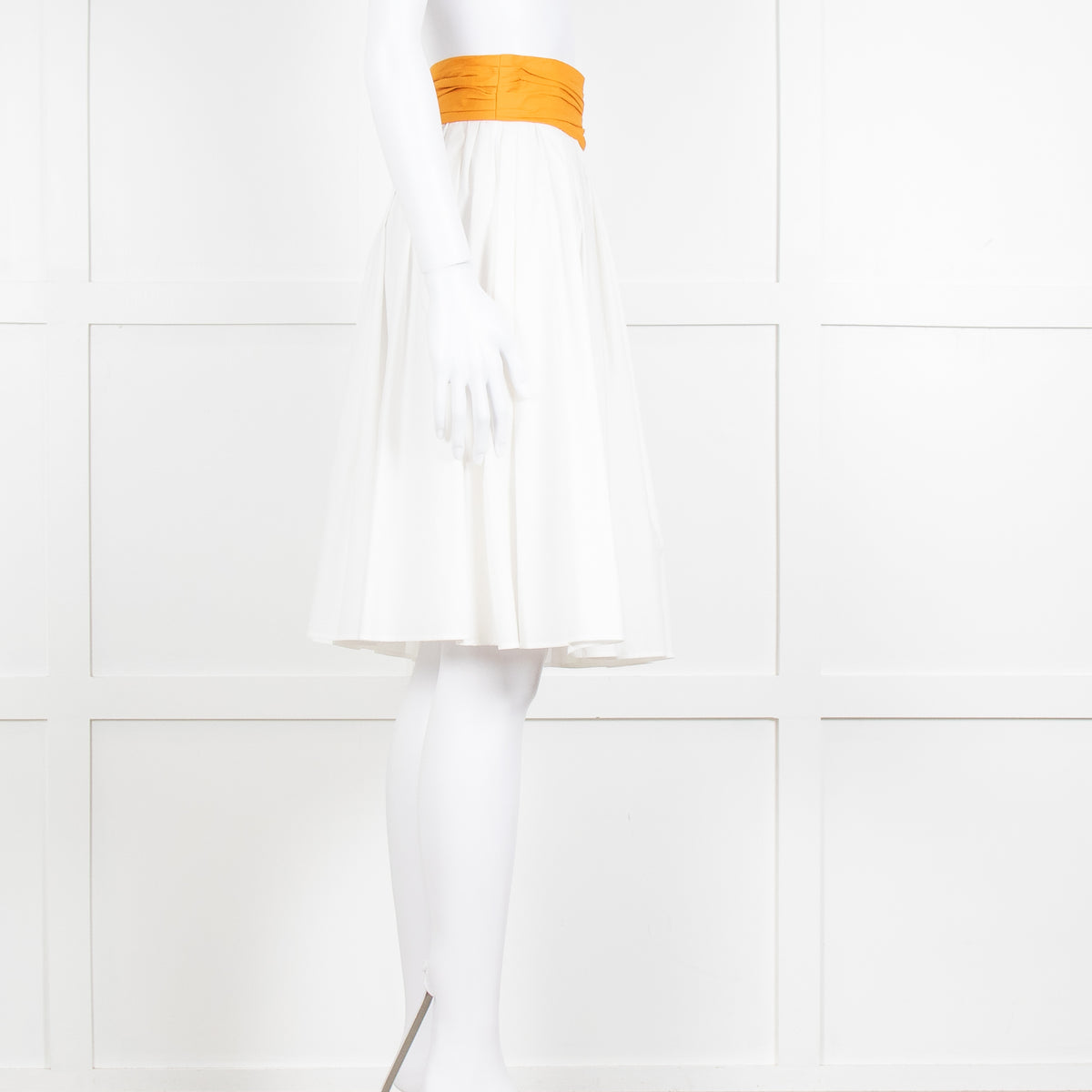 Paule Ka White Orange Pleated Waist Cotton Skirt