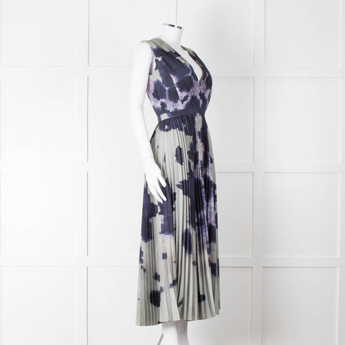 Altuzarra Olive Green Navy Pleated Sleeveless Dress