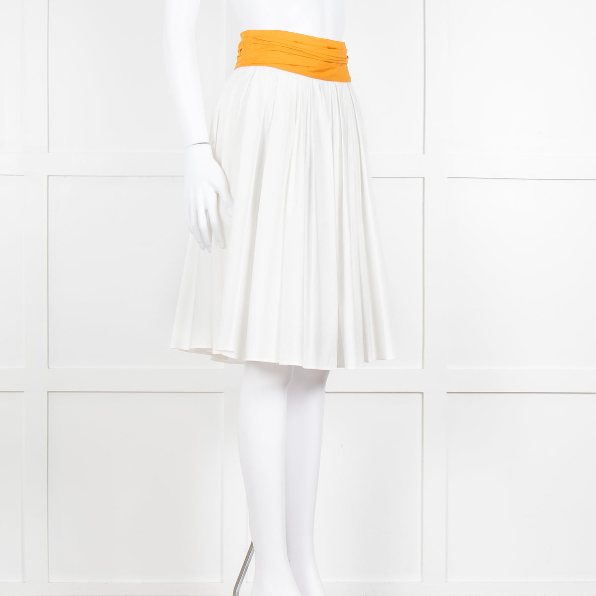 Paule Ka White Orange Pleated Waist Cotton Skirt