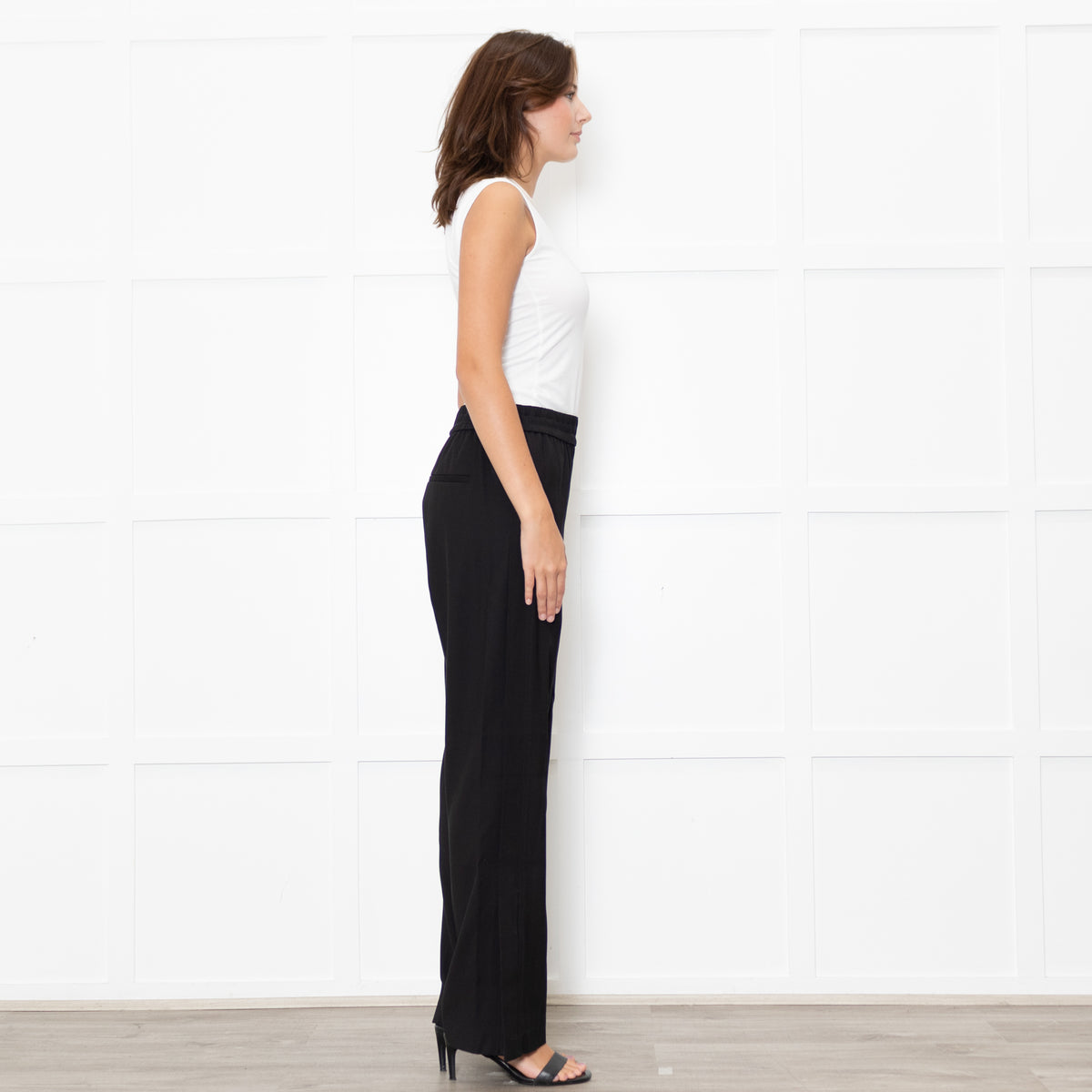 Vince Black Elastic Waist Wide Leg Trousers